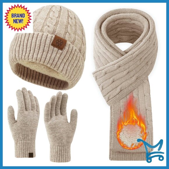 Accessories - Fleece-Lined Winter Beanie Scarf Gloves Set Touch Screen